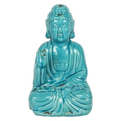 Thai Buddha Sitting Blue Crackled Glaze Large